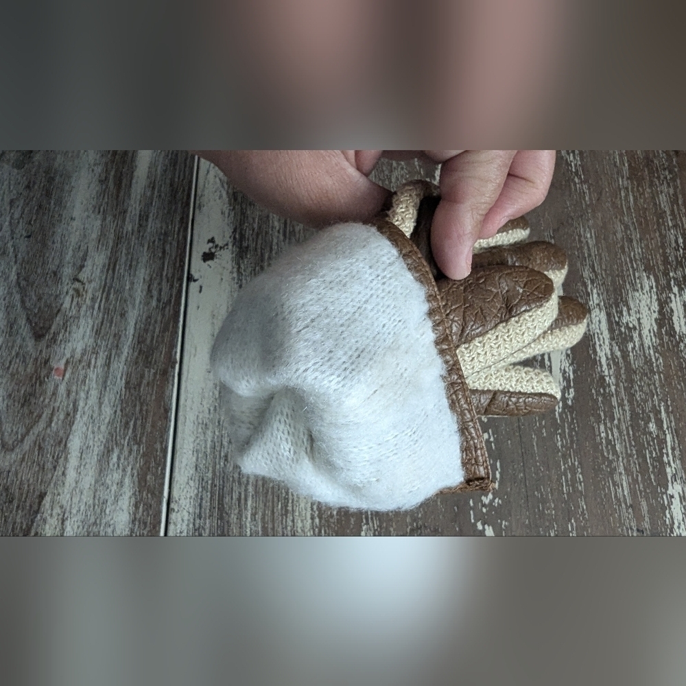 " Vinyl " Leather and wool interior gloves womens gloves - Picture 2 of 13